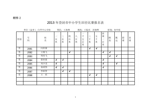 2013登封中小学田径经运动会报名表白坪