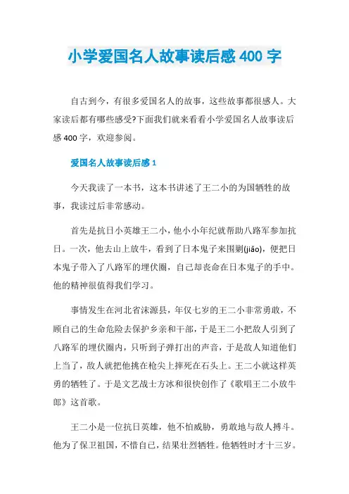 小学爱国名人故事读后感400字