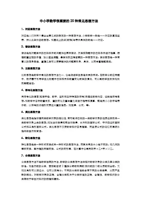 中小学数学很重要的20种常见思想方法