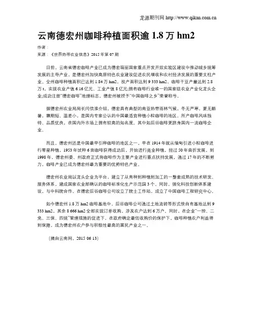 云南德宏州咖啡种植面积逾1.8万hm2