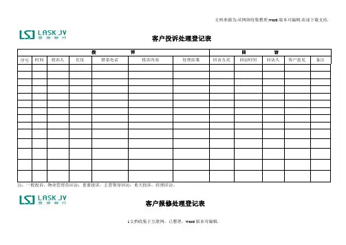 客户投诉处理登记表
