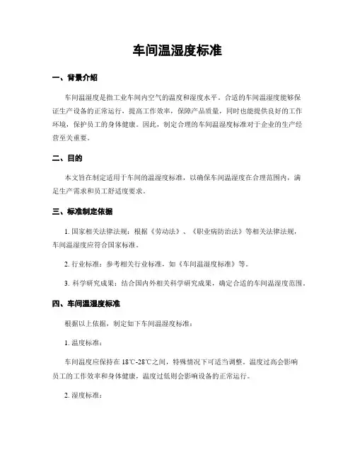 车间温湿度标准