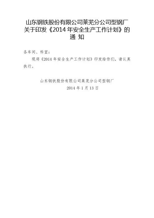 2014年安全生产工作计划
