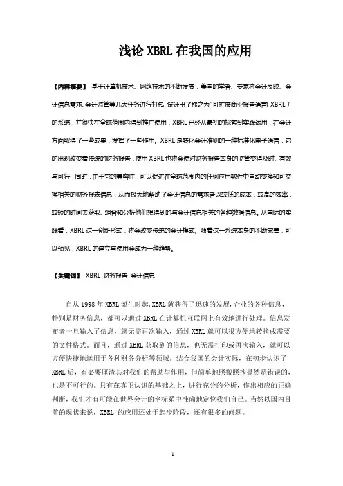 浅论XBRL在我国的应用