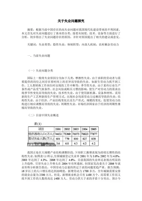 关于失业问题探究