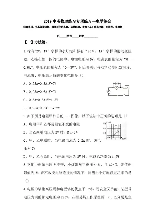 2019中考物理练习专项练习--电学综合.doc