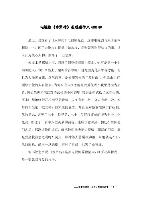 电视剧《水浒传》观后感作文400字