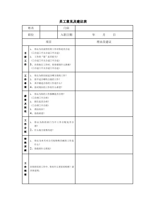 (完整版)员工意见及建议表