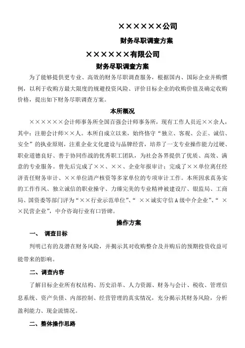 财务尽职调查方案 