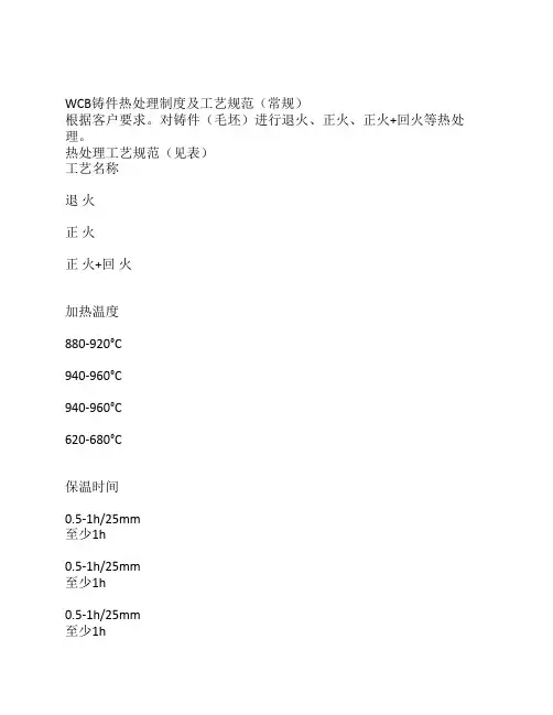 WCB铸件热处理制度及工艺规范
