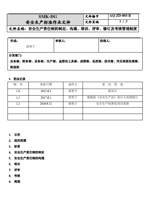 5.安全生产责任制的制定、沟通、培训、评审、修订及考核管理制度(2-3)