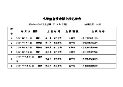 小学计算机上机记录文本表
