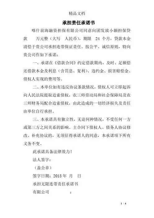 承担责任承诺书