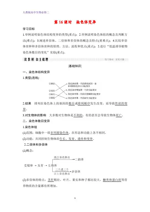 高中生物必修2精品学案：5.2 染色体变异