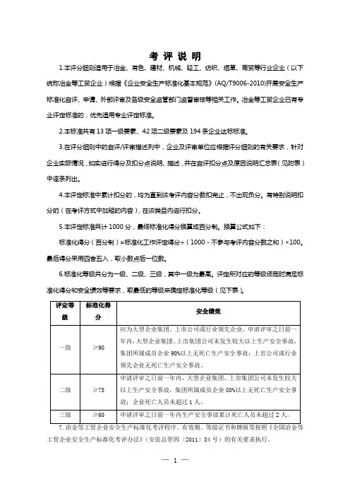 冶金等工贸企业安全生产标准化基本规范评分细则