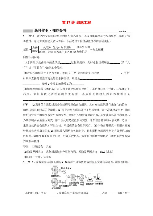 2019版高考生物一轮复习 第二部分 第十一单元 现代生物科技专题 第37讲 细胞工程练习 新人教版