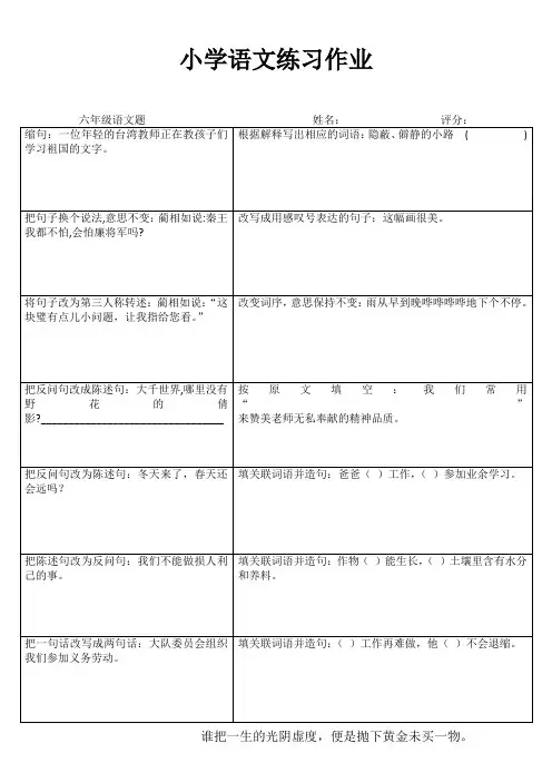 小学六年级语文课堂延伸练习III (51)