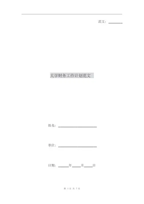 大学财务工作计划范文
