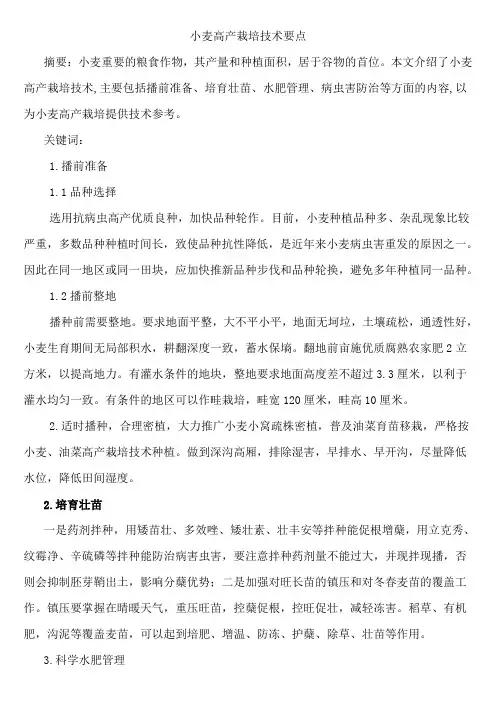 小麦高产栽培技术要点