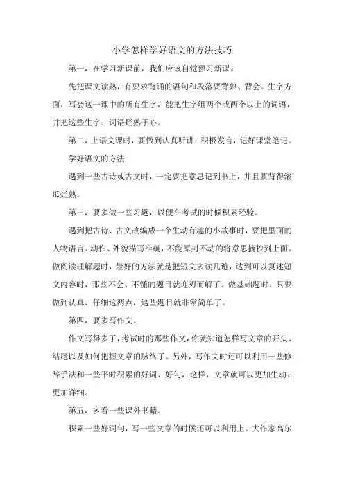 小学怎样学好语文的方法技巧