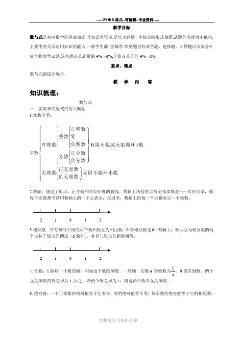 中考数学专题复习--数与式