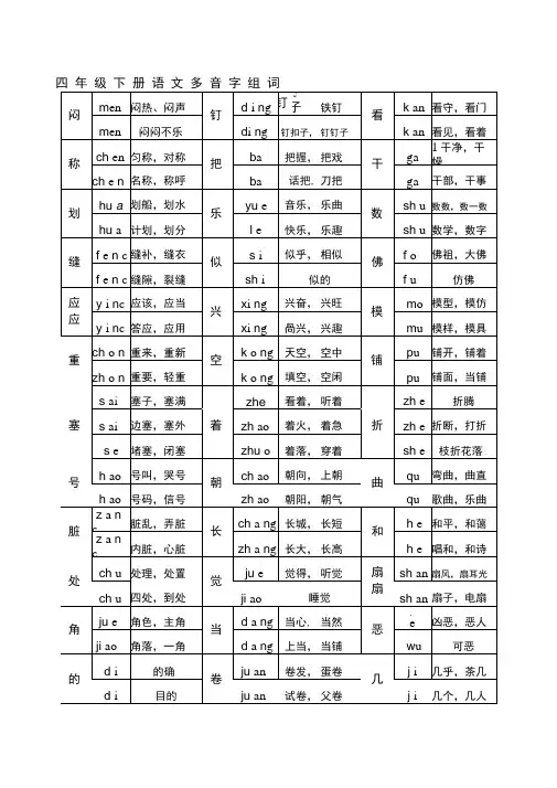 人教版四年级下册语文多音字组词