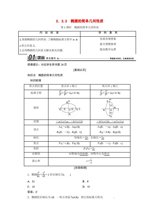 高中数学第二章 2.2.2第1课时椭圆的简单几何性质学案含解析新人教A版选修2_