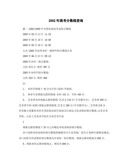 2002年高考分数线查询