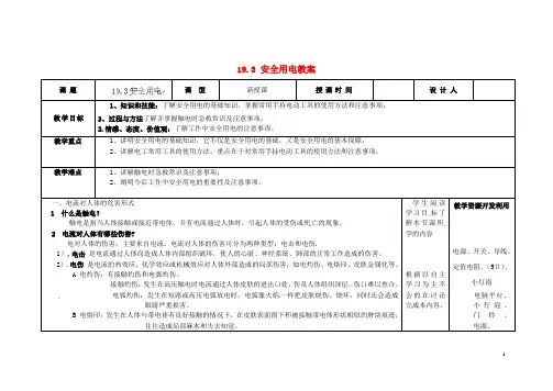 九年级物理全册 19.3 安全用电教案 (新版)新人教版