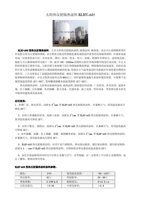太阳热反射隔热涂料RLHY-A05