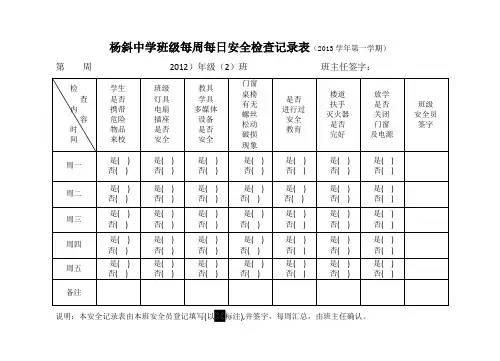 杨斜中学班级每日安全自我检查记录表