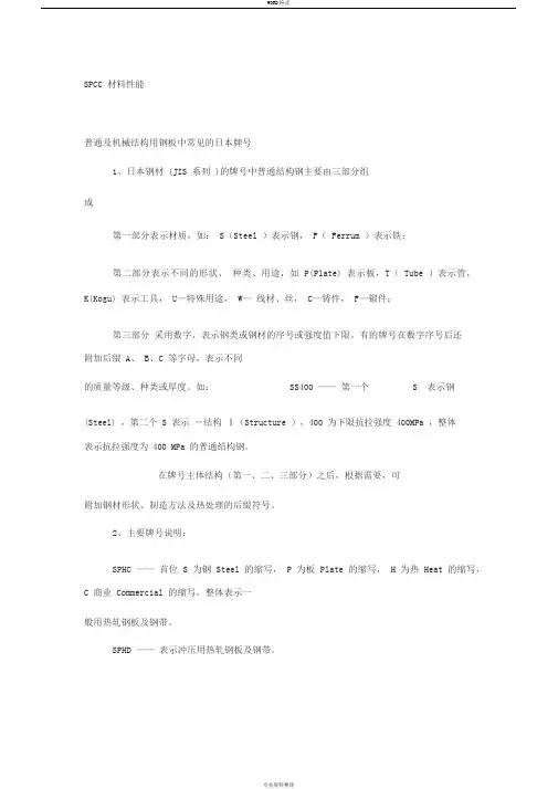 SPCC材料性能