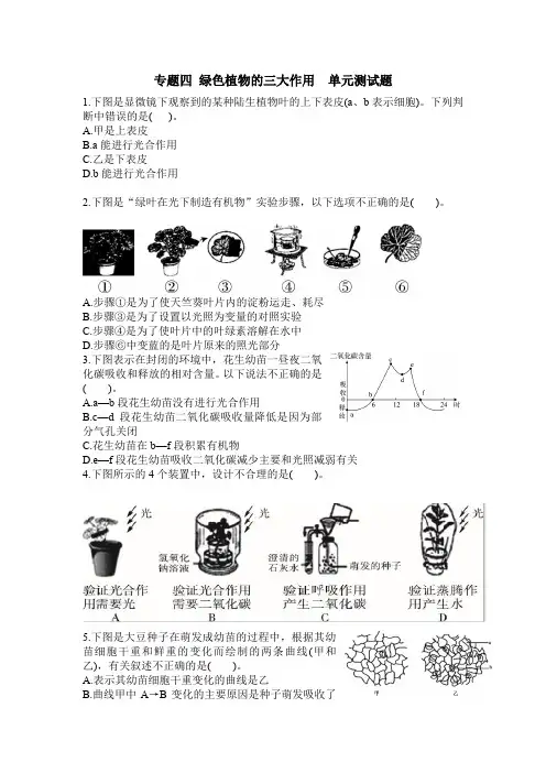 人教版中考生物一轮复习   专题四 绿色植物的三大作用  测试试题(有答案)