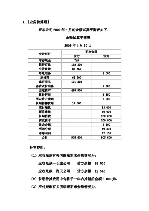 资产负债表和利润表练习题及参考答案
