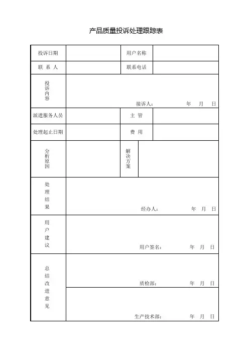产品质量投诉处理跟踪表