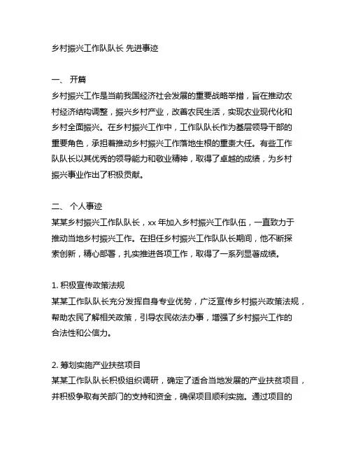 乡村振兴工作队队长 先进事迹
