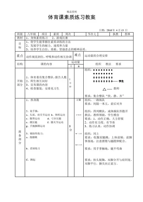 体育课身体素质练习教案.doc
