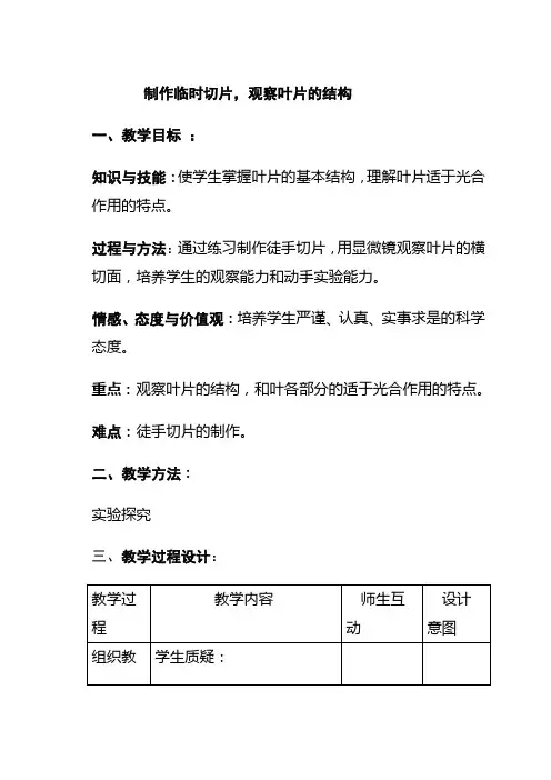 实验观察叶片的结构--教学设计