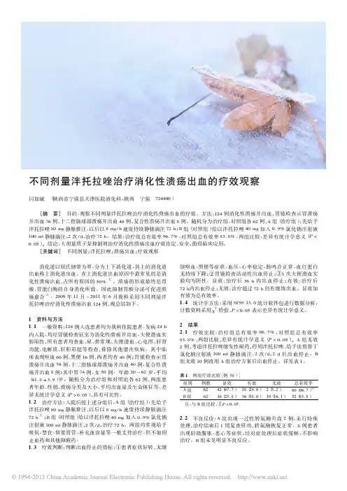 不同剂量泮托拉唑治疗消化性溃疡出血的疗效观察_闫如斌