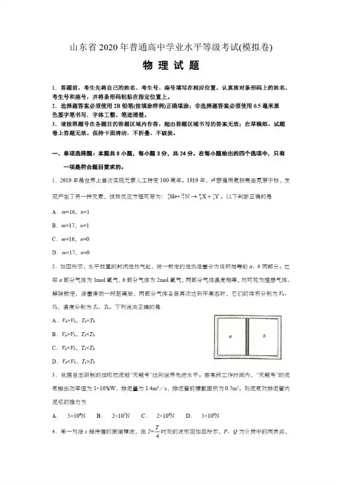 2020年山东新高考模拟物理试卷及解析答案