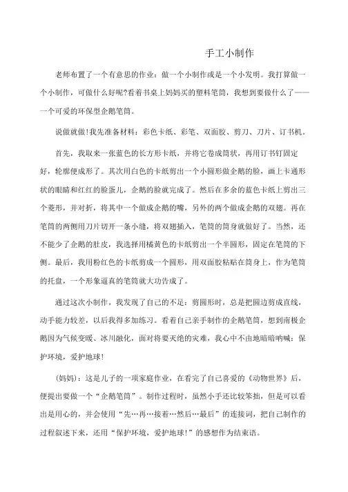 有关介绍小制作的作文：手工小制作