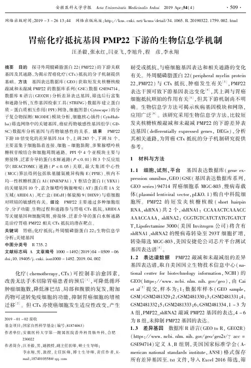 胃癌化疗抵抗基因PMP22下游的生物信息学机制