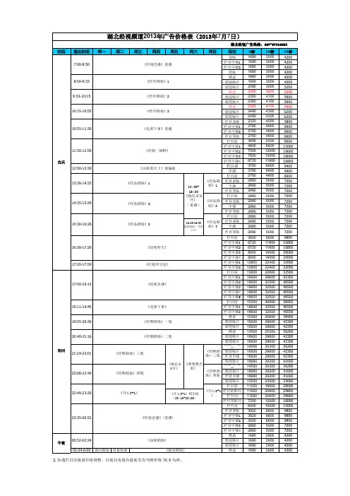 湖北经视频道2013年刊例价格0626