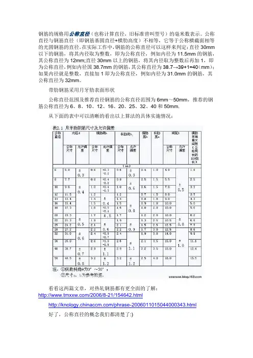 什么是钢筋的公称直径