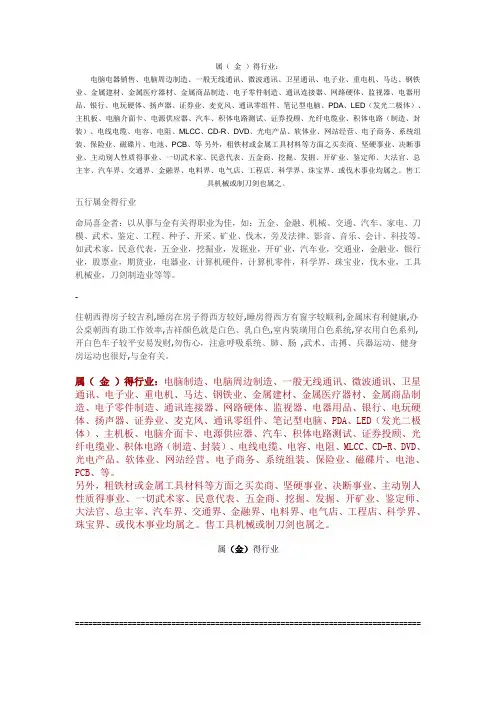 五行属金的行业 2