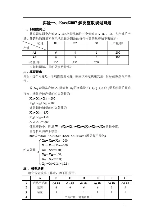 Excel2007解决整数规划问题