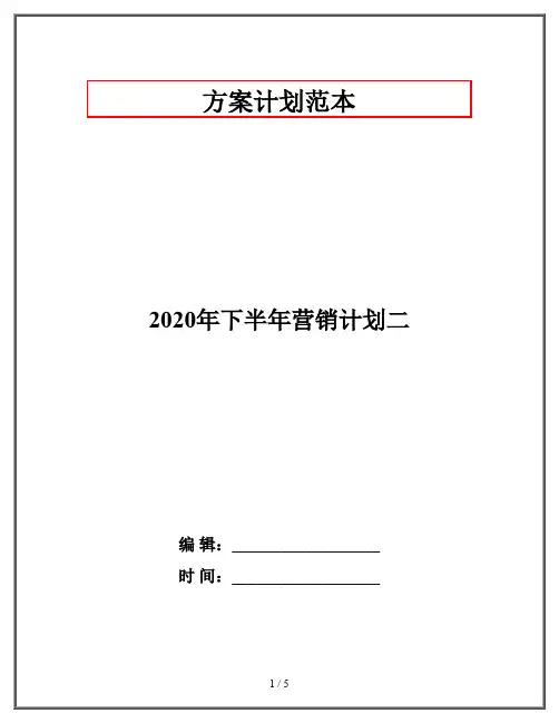 2020年下半年营销计划二