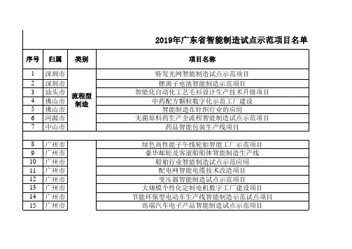 2019年广东省智能制造试点示范项目名单