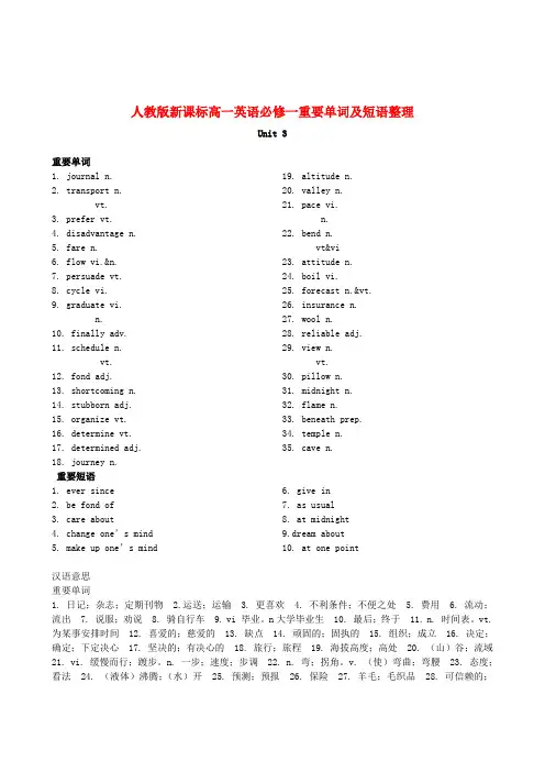 最新-高一英语 unit3重要单词及短语整理 新人教版必修1 精品