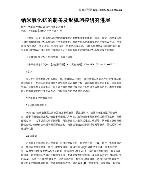 纳米氧化钇的制备及形貌调控研究进展